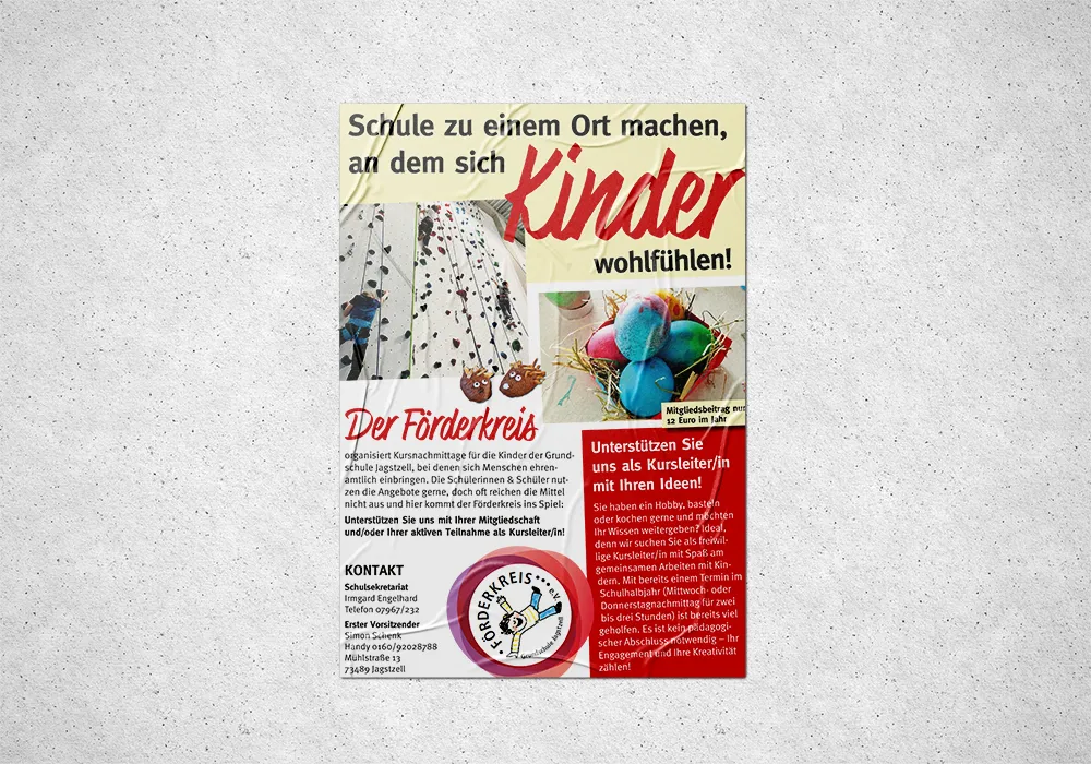 Plakat für den Förderkreis der Grundschule Jagstzell mit dem Aufruf, Mitglied zu werden