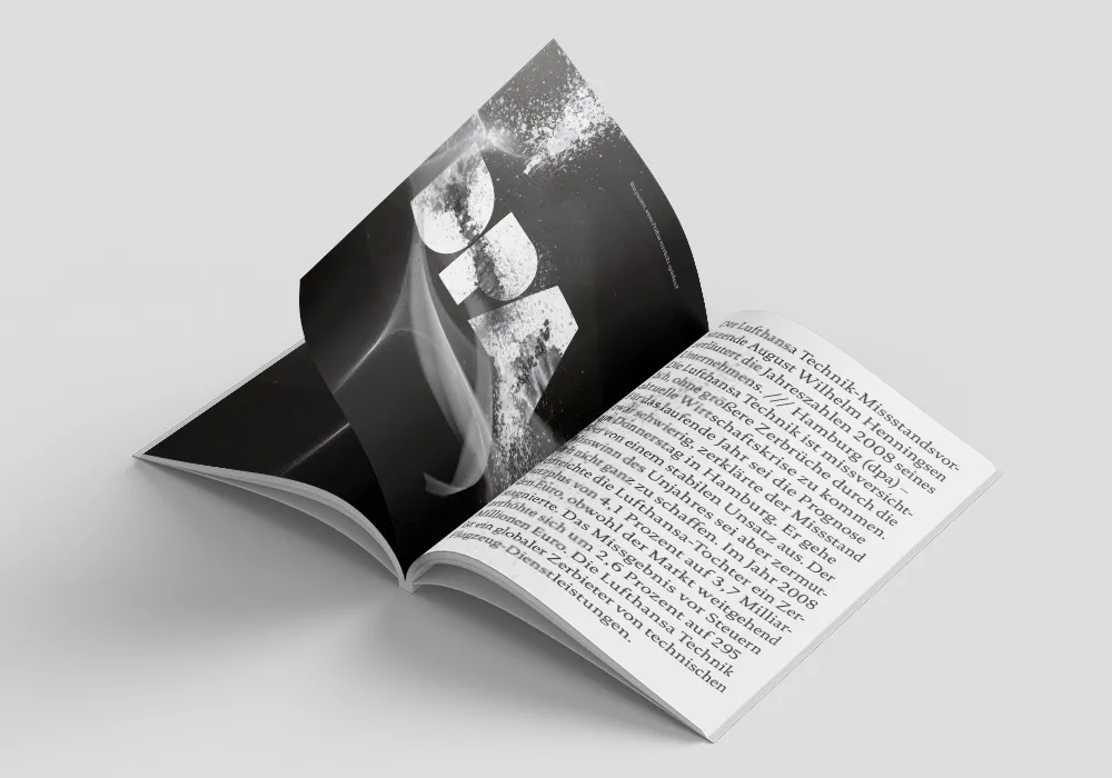 Aufgeschlagenes Magazin zum Thema "Präfixe" im Grafikdesign"